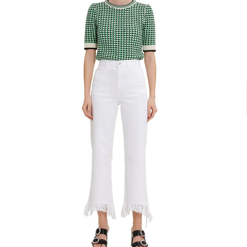 Maje Pavot High Rise Fringed cropped jeans